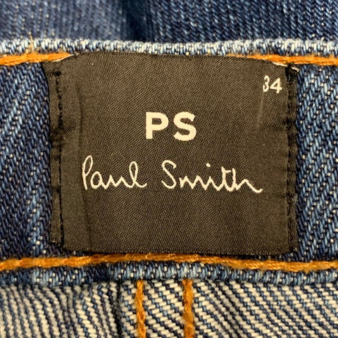PAUL SMITH SS24 Size 34 Blue Washed Cotton Straight Contrast Stitch Jeans