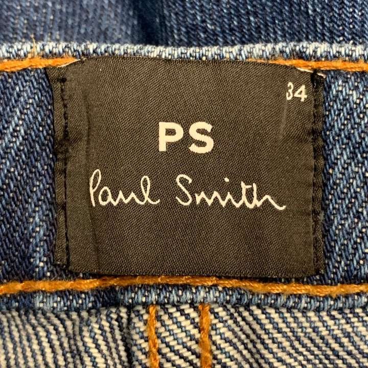 PAUL SMITH SS24 Size 34 Blue Washed Cotton Straight Contrast Stitch Jeans