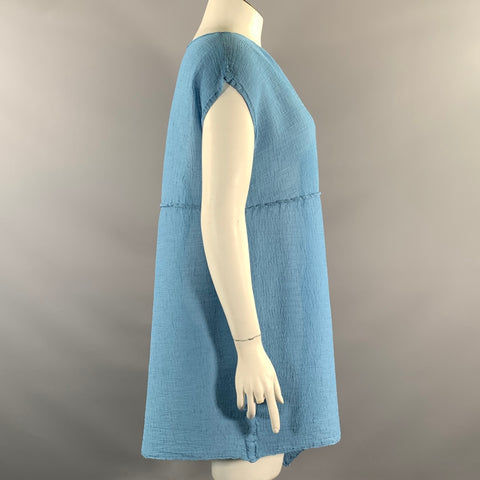 ISSEY MIYAKE Size L Blue Light Blue Polyester Crinkled Tunic Knee Length Dress
