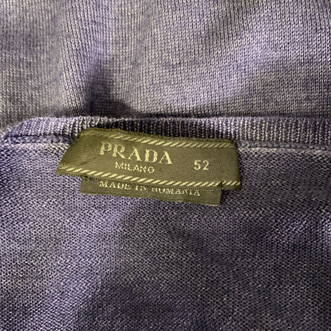 PRADA Size L Blue Knitted Wool  Silk V-Neck Pullover