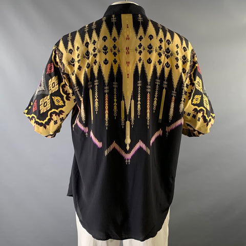 ETRO Size XL Black Gold Animals Silk Oversized Short Sleeve Shirt