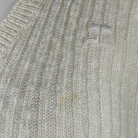 COURREGES Size 0 Cream Acrylic Cotton Rib Knit V-Neck Cardigan