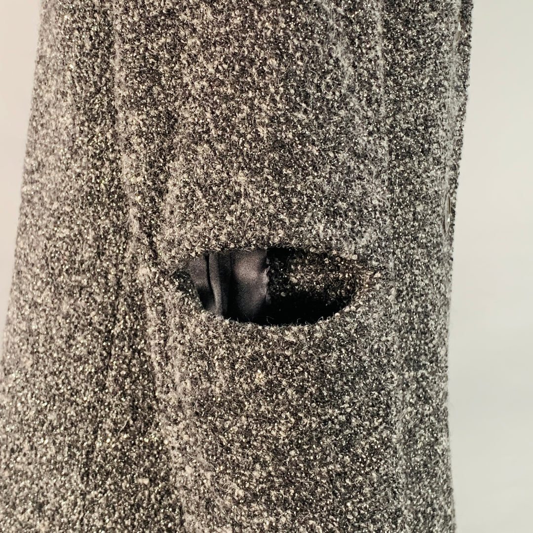 MICHAEL KORS COLLECTION Size 4 Grey Black Silver Wool Blend Tweed Cutouts Coat