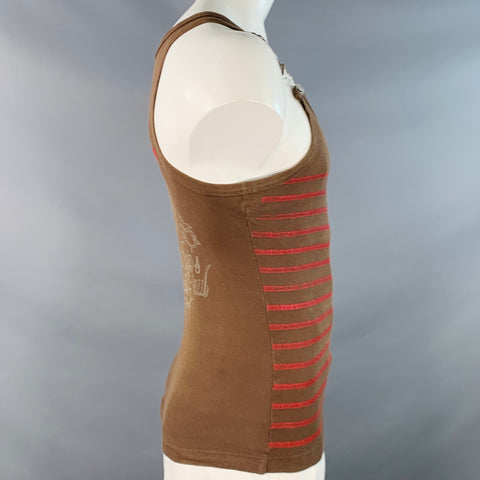 JEAN PAUL GAULTIER Size M Brown Red Stripe Cotton Buckle Tank Top (As Is)