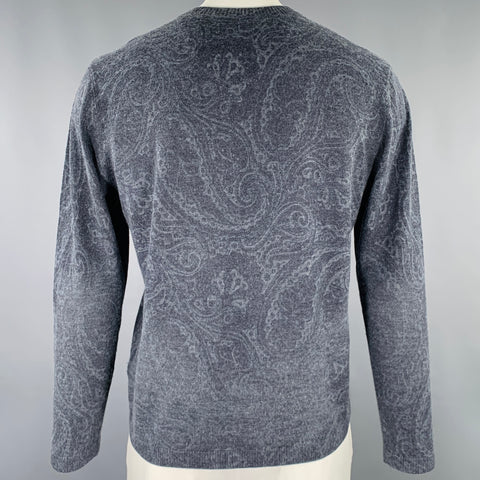 ROBERT GRAHAM Size L Grey Charcoal Paisley Wool Cashmere V-Neck Pullover