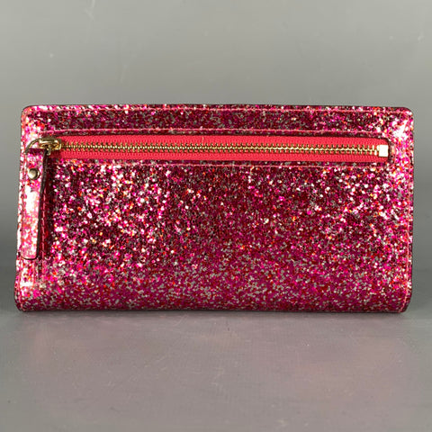 KATE SPADE Pink Silver Glitter Acetate Checkbook Wallet