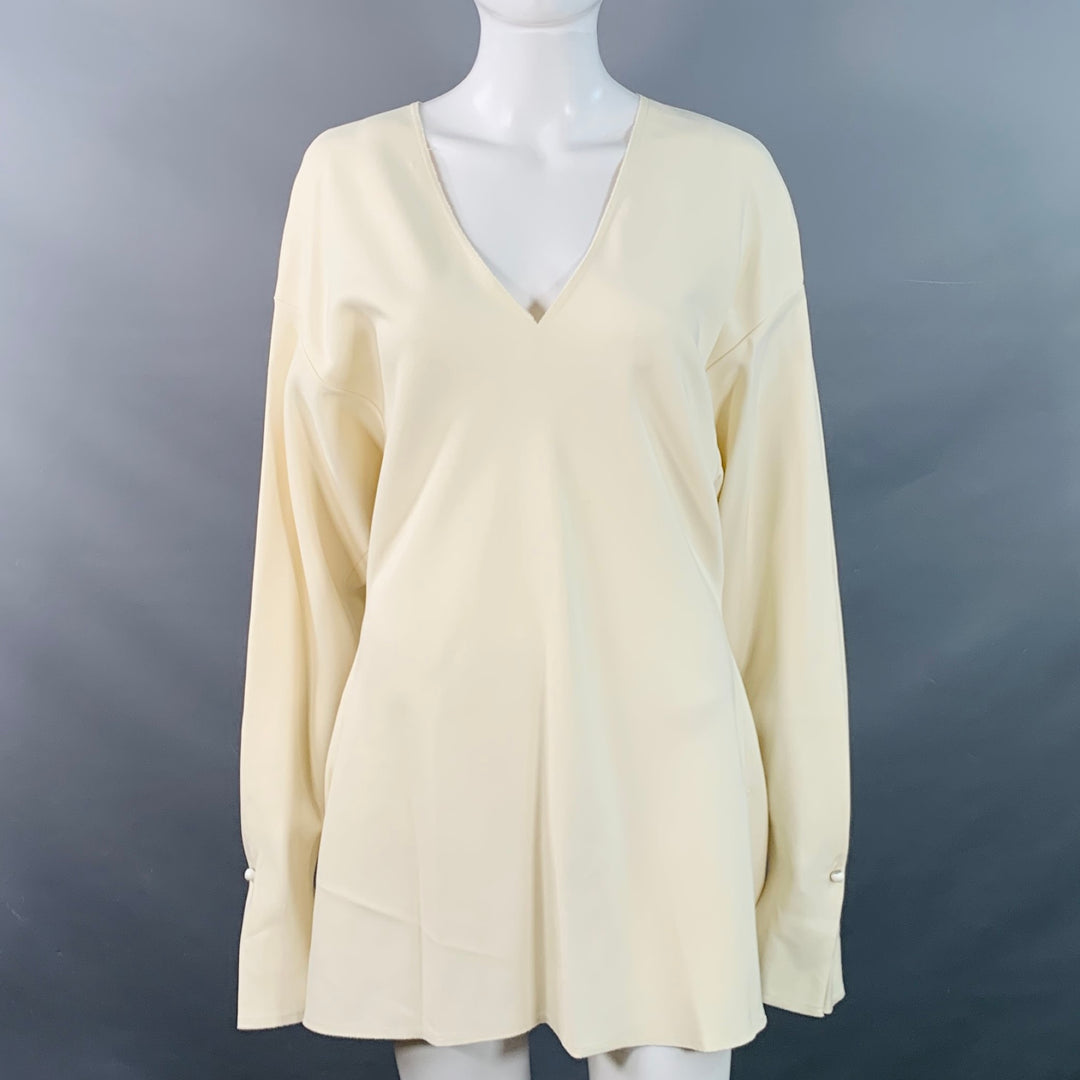MARNI Size M Beige Viscose Blend Long Sleeve V-Neck Blouse