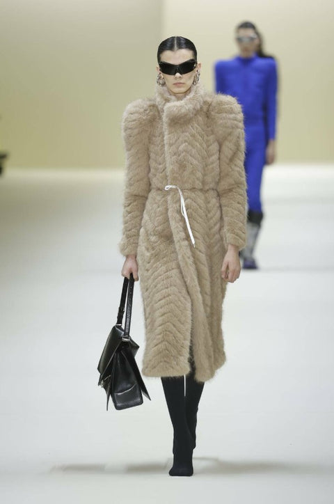 BALENCIAGA 2023 Size XS Beige Shaggy Faux Fur Hook Eye Coat