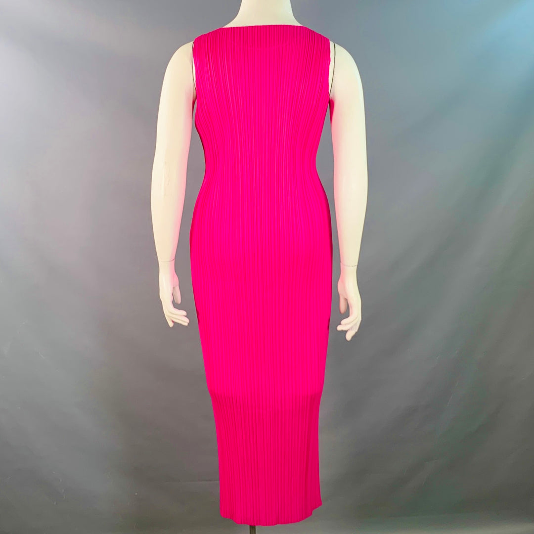 ISSEY MIYAKE PLEATS PLEASE Size L Fuchsia Pink Polyester Pleated Shift Dress
