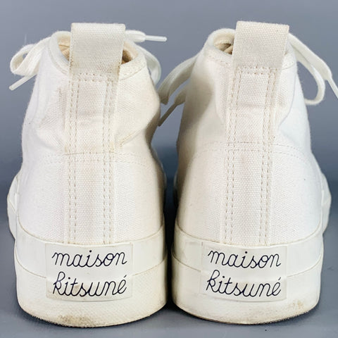 MAISON KITSUNE Size 8 White Gold Canvas High Top Sneakers