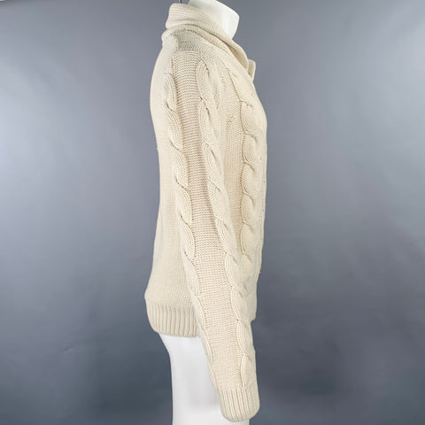 NO EXCESS Size M Beige Knit Cotton Blend Shawl Collar Sweater
