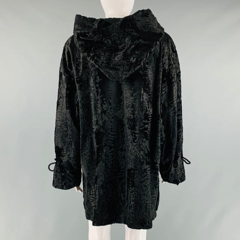 GALANOS Size M Black Hooded Coat