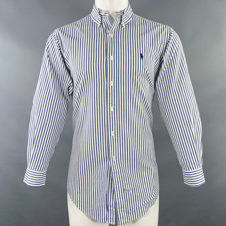 POLO by RALPH LAUREN Size M White Navy Stripe Cotton Long Sleeve Shirt