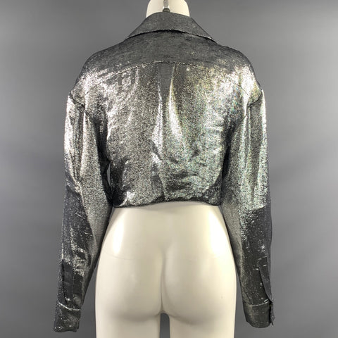 ALEXANDRE VAUTHIER Size M Silver Silk & Polyester Metallic Cropped Shirt