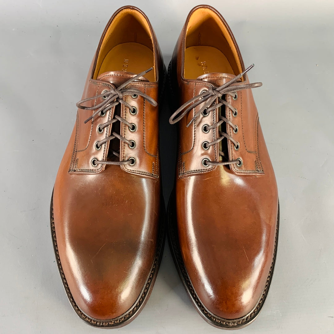 RALPH LAUREN Size 10.5 Marlow Brown Cordovan Leather Derby Lace-Up Shoes