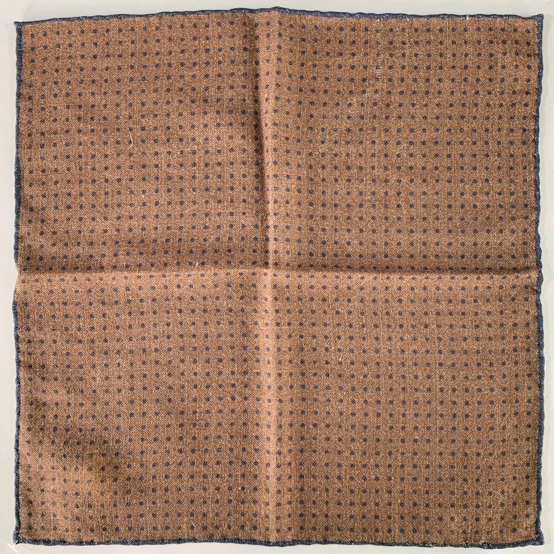 BRUNELLO CUCINELLI Brown Navy Polka Dot Pocket Square