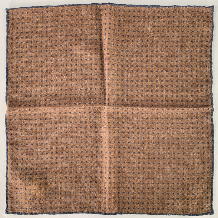 BRUNELLO CUCINELLI Brown Navy Polka Dot Pocket Square