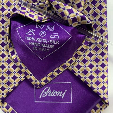 BRIONI Purple Tan Geometric Silk Tie