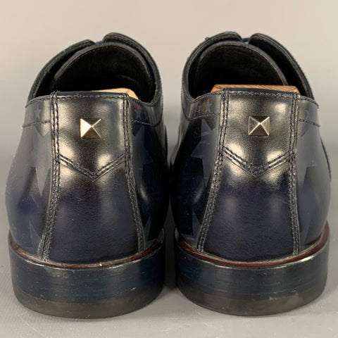 VALENTINO Size 7.5 Navy Embossed Stars Leather Oxford Lace-Up Shoes