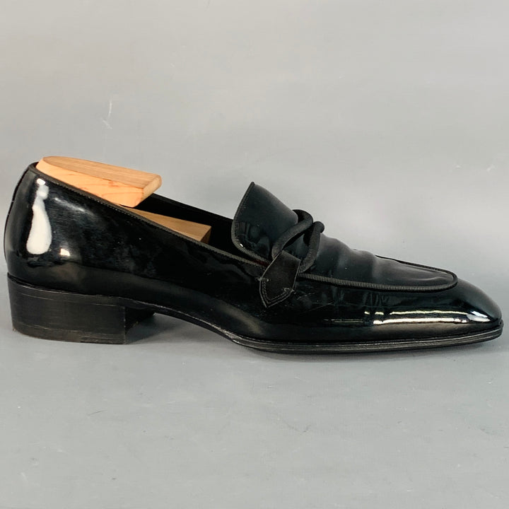 TOM FORD Size 10.5 Nero Black Patent Leather Grosgrain Trim Slip On Loafers