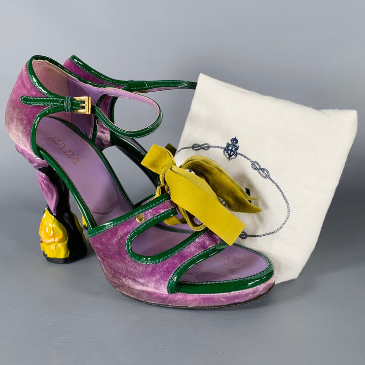 PRADA Size 8 SS08 Purple Green Velvet Patent Leather Heels Pumps