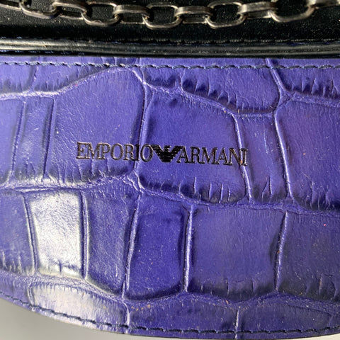 EMPORIO ARMANI Purple Croc Embossed Leather Cross Body Handbag