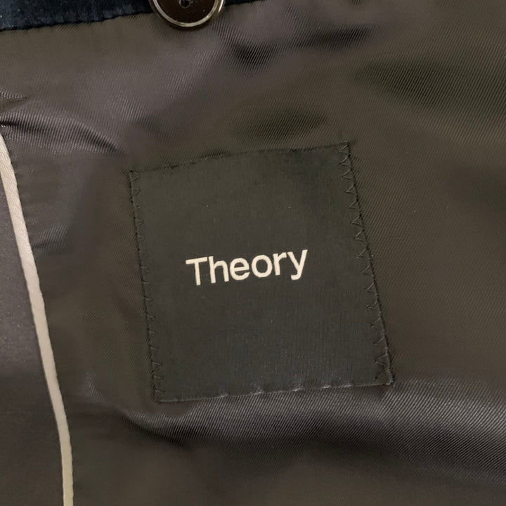 THEORY Size 46 Navy Teal Cotton Blend Tuxedo Jacket