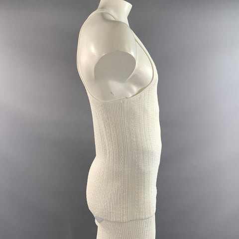 WALTER VAN BEIRENDONCK Size XL White Textured Viscose  Nylon Tank Top