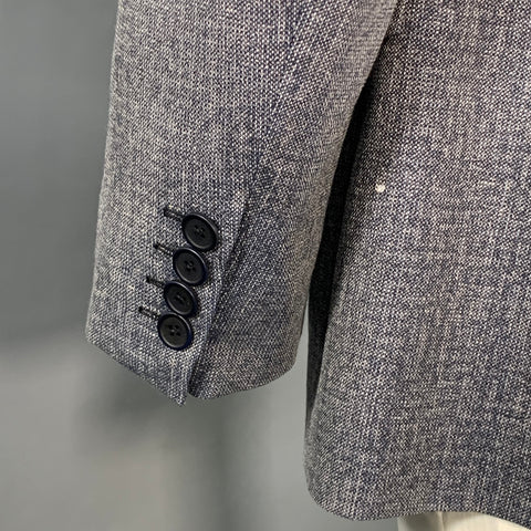 BOTTEGA VENETA Taille 46 Manteau de sport à revers cranté en laine vierge chinée marine et blanc