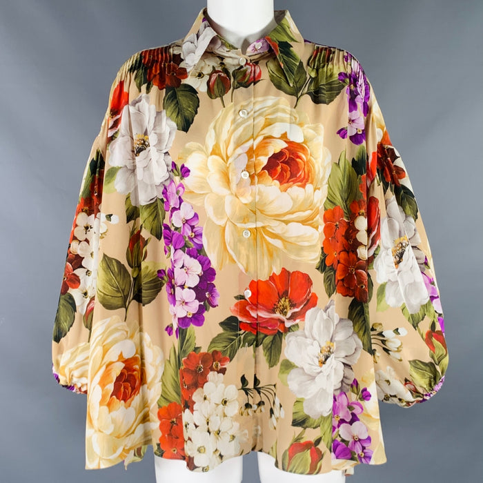 DOLCE & GABBANA Size 6 Multi Color Silk Floral Oversized Blouse