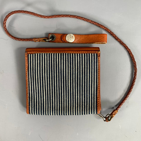 RRL by RALPH LAUREN Brown Navy Stripe Canvas leaher Wallet