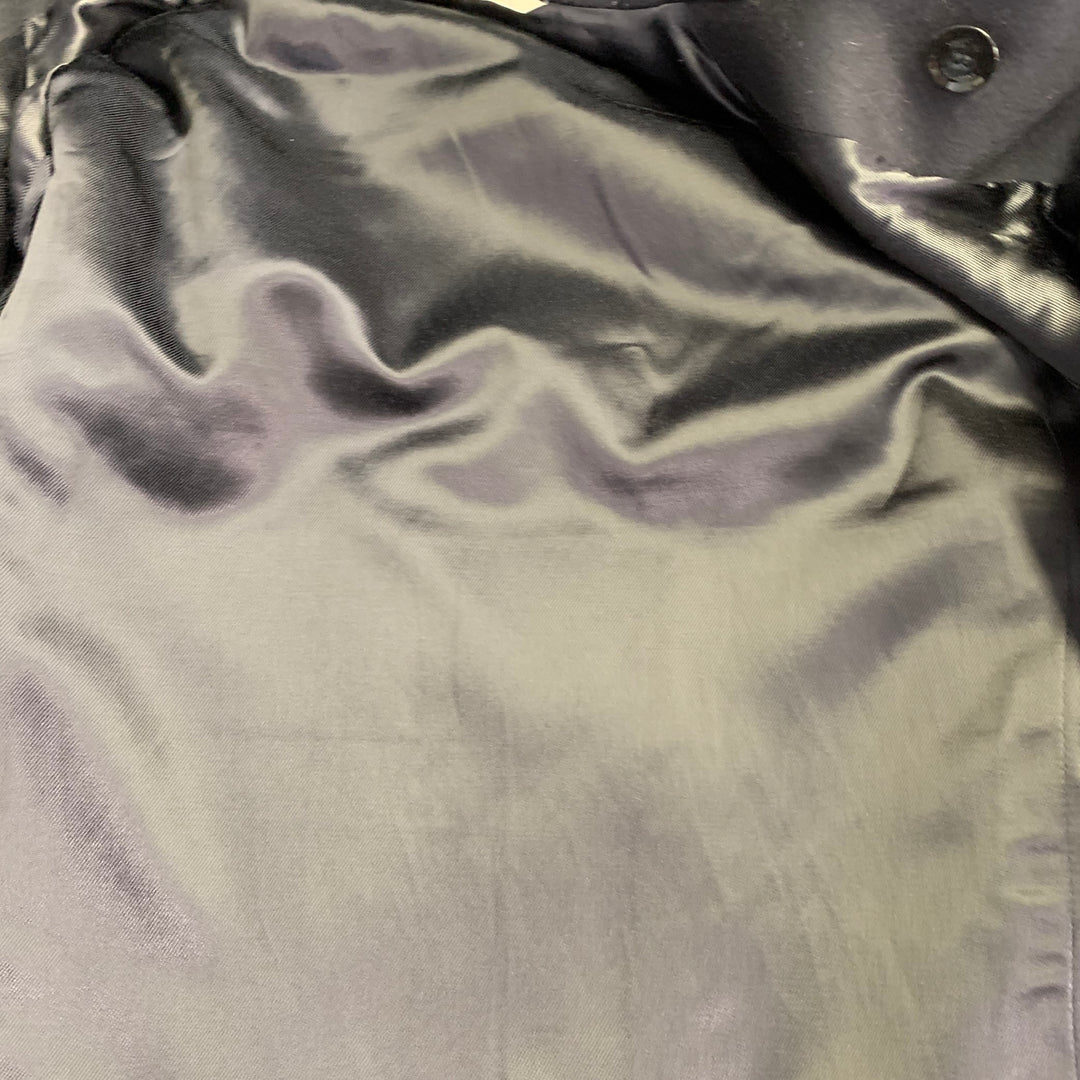 VALENTINO Size 36 Navy Wool Lambskin Leather Double Breasted Peacoat