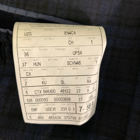 ERMENEGILDO ZEGNA Chest Size 48 Navy Blue Plaid Linen Cotton Wool Sport Coat