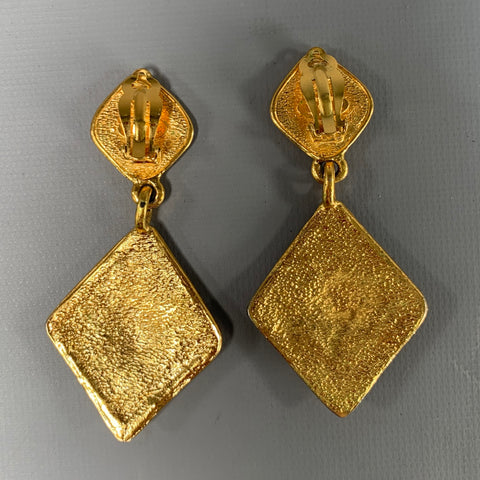 CHANEL Gold Tone Quilted Logo Clip-On Earrings