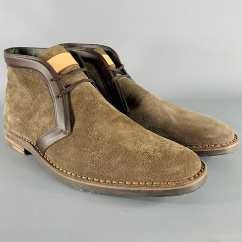 LOUIS VUITTON Size 10 Brown Textured Suede Lace-Up Boots