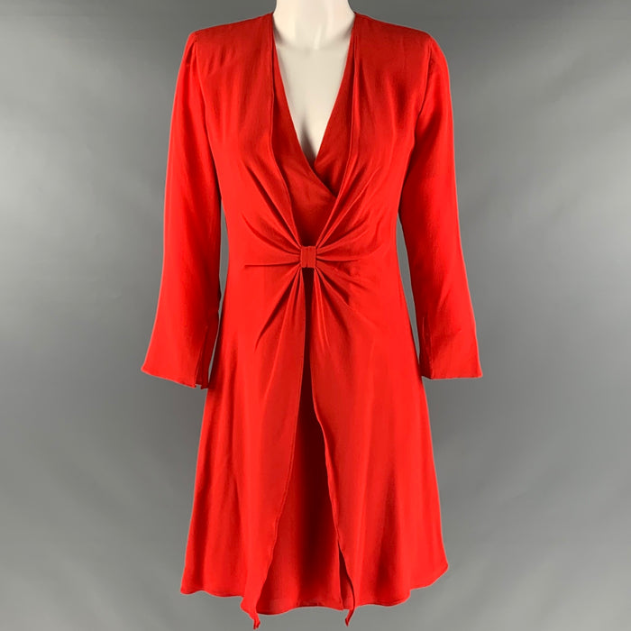 EMPORIO ARMANI Size 4 Red Silk V Neck Knee Length Dress