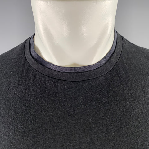 THEORY Size M Black Navy Cotton Mock-Layer T-shirt