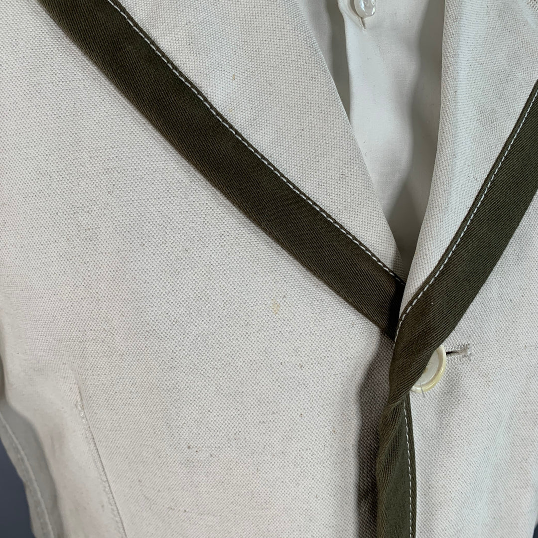 COMME des GARCONS SHIRT Size M Regular Beige Olive Cotton Linen Notch Lapel Sport Coat