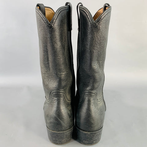 PRADA Size 8 Black Distressed Leather Pull On Western Cowboy Boots