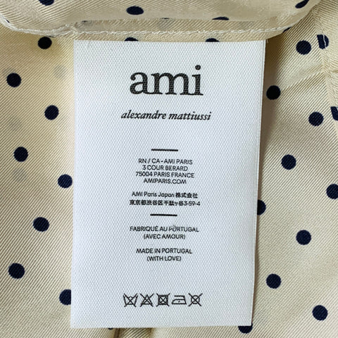 AMI by ALEXANDRE MATTIUSSI Size S Beige Navy Polka Dot Silk Camp Short Sleeve Shirt