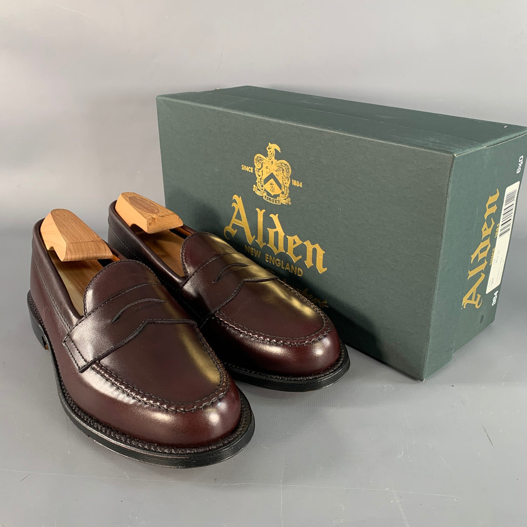 ALDEN Size 7 Burgundy Calfskin Leather Handsewn Penny Loafer