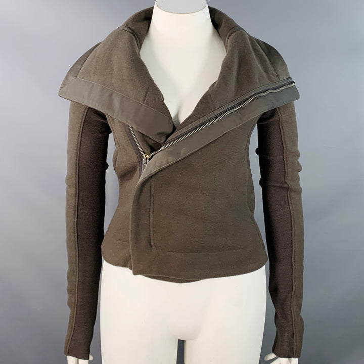 RICK OWENS Size 10 Brown Virgin Wool Blend Lambskin Zip Up Jacket