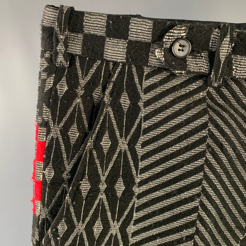 HAIDER ACKERMANN Size 32 Black Grey Red Jacquard Acrylic Blend Casual Pants