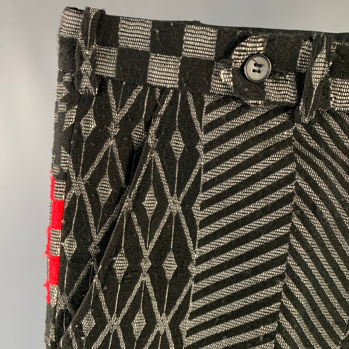 HAIDER ACKERMANN Size 32 Black Grey Red Jacquard Acrylic Blend Casual Pants