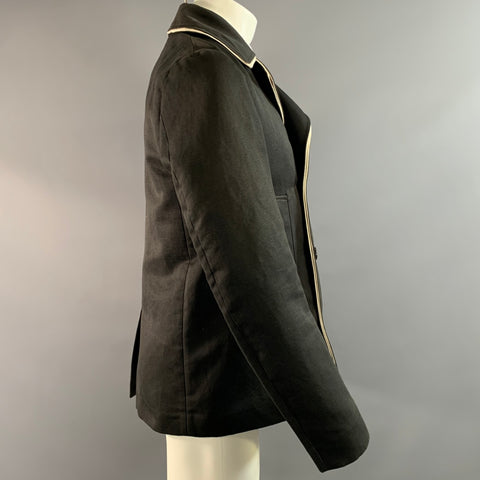 GUCCI Chest Size 38 Black Cream Waxed Cotton Linen Sport Coat