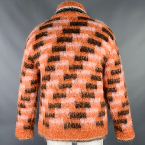 MARNI Size S/M Orange Black Fuzzy Wuzzy Mohair Cardigan Jacket