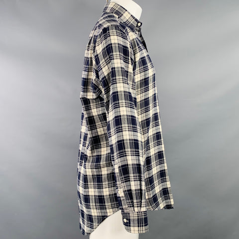 POLO by RALPH LAUREN Taille S Marlowe Chemise à Manches Longues à Carreaux Crème et Bleu Marine avec Une Poche