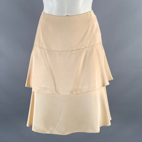 CHANEL Size 4 Beige Silk Layered Below Knee Skirt