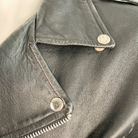 JOHN RICHMOND Vintage Size XL Black Silver Patches Leather Biker Jacket