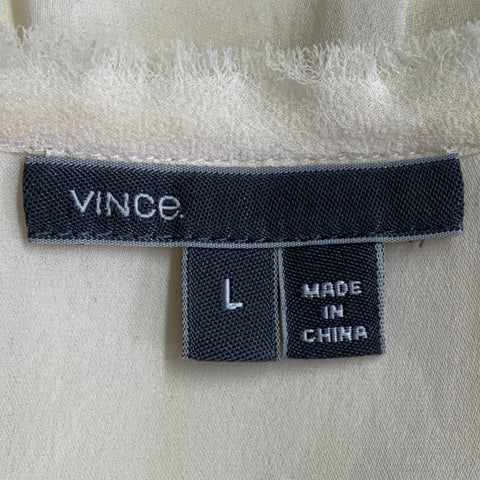 VINCE Size L Cream Nylon Embroidered Geometric Raw Edge Sleeveless Casual Top